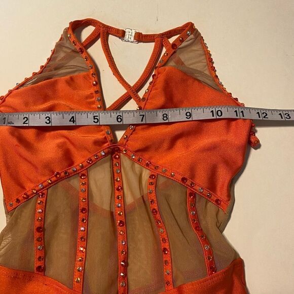 LA dance designs semi custom ASTRA UNITARD coral orange child large LC - Picture 12 of 16